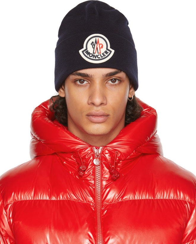 Photo: Moncler Navy Wool Logo Beanie