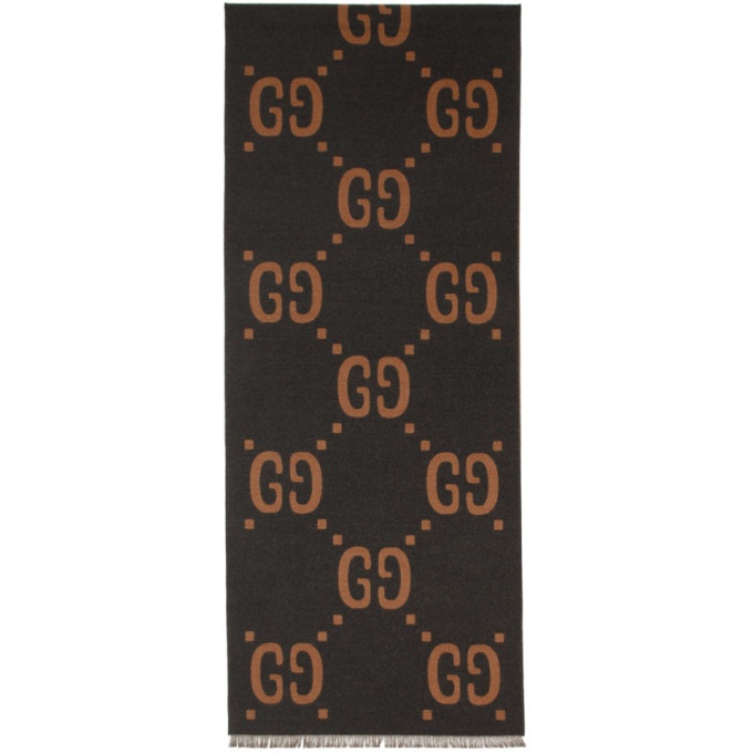Photo: Gucci Grey and Brown Wool GG Scarf