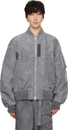 sacai Gray Garment Dye Nylon Twill Bomber Jacket