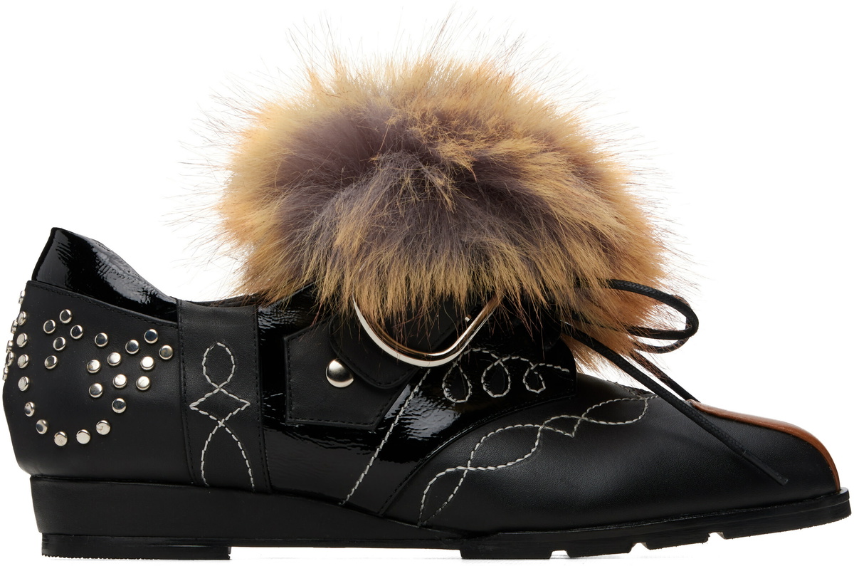 Chopova Lowena Black Faux-Fur Trim Derbys