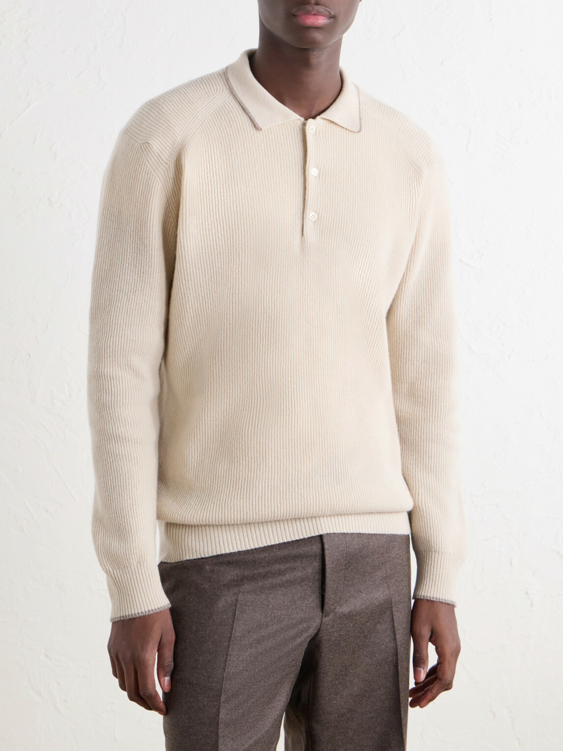Altea - Ribbed Virgin Wool Polo Shirt - Neutrals