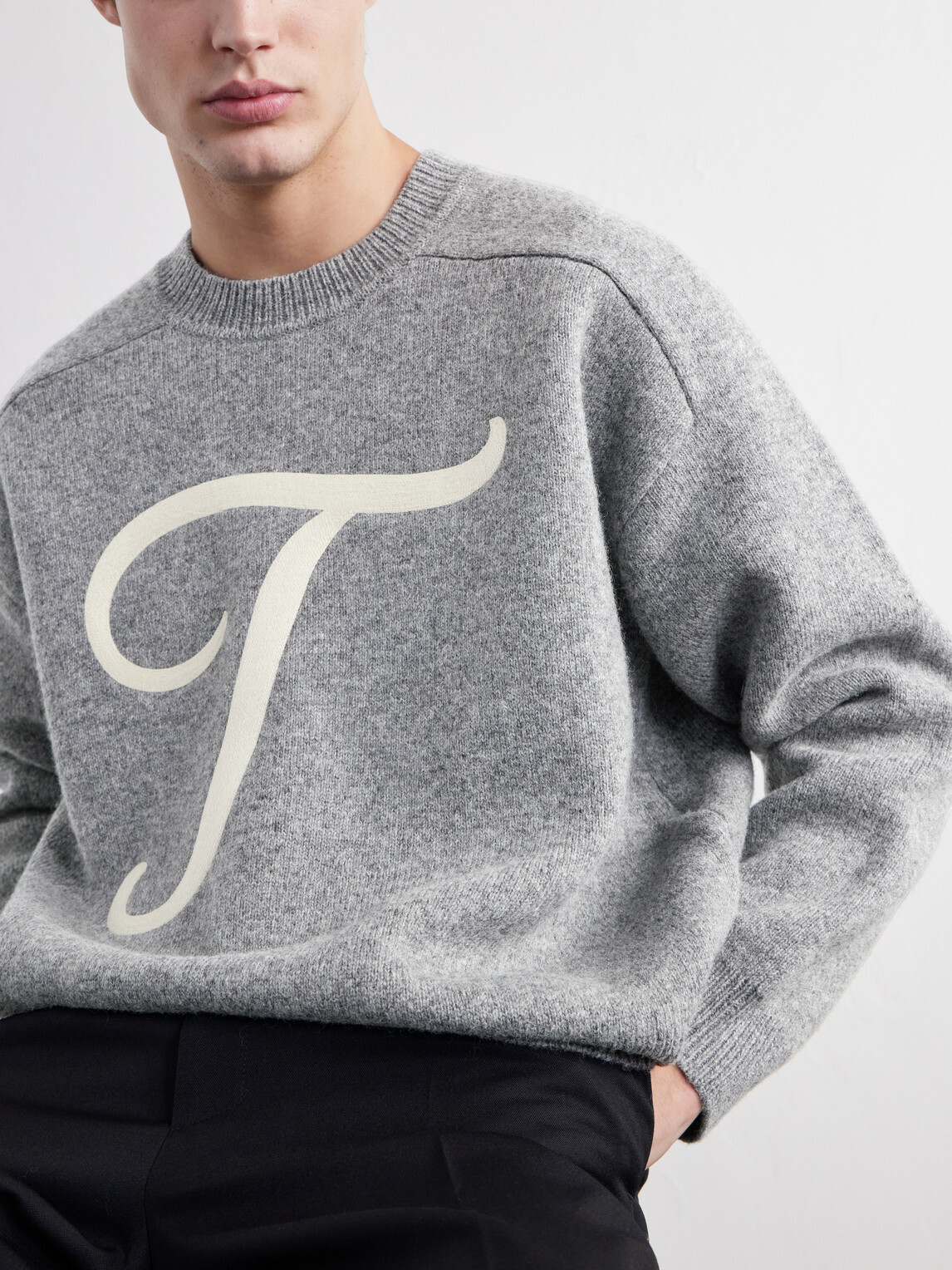 TOTEME - Logo-Embroidered Wool-Blend Sweater - Gray