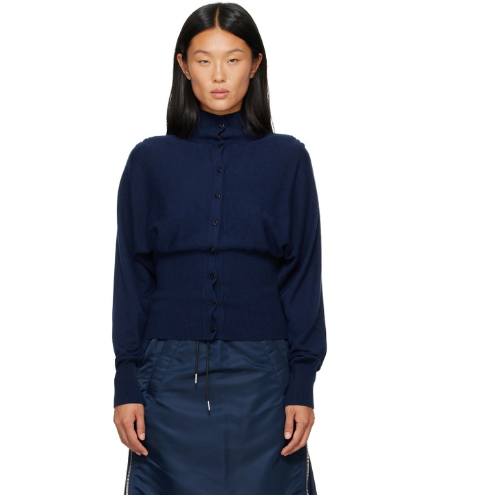 Photo: OPEN YY Navy Button Up Blouson Cardigan