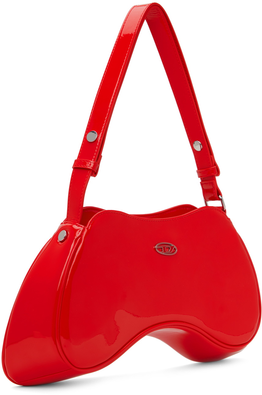 ★DIESEL★ Play Shoulder Tote Bag Red X10201P8071HA585 X1020 Women's Play-Glossy shoulder bag with biker details | Pink