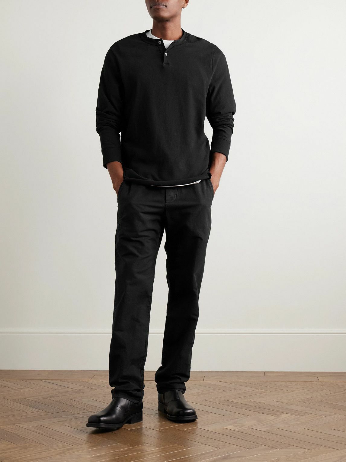 James Perse - Cotton-Jersey Henley Shirt - Black