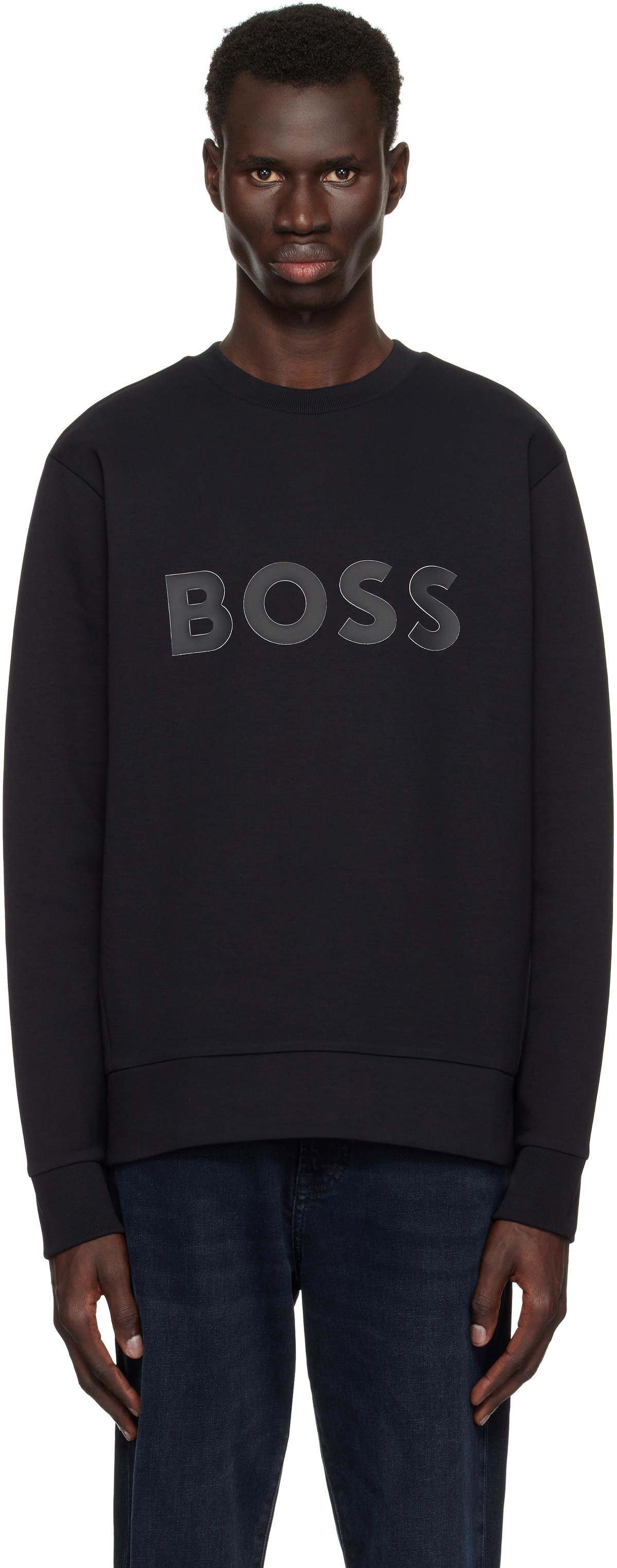 BOSS Black Stretch Cotton Sandwich Logo Sweatshirt BOSS