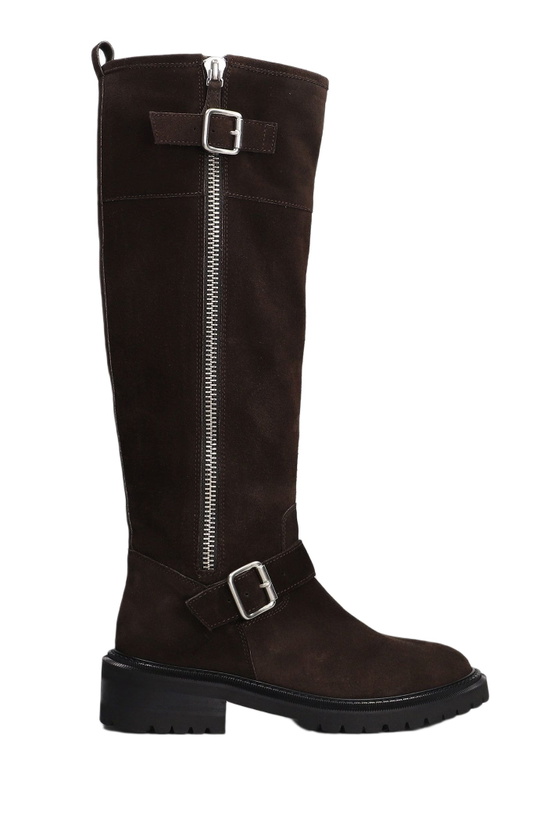 Photo: Via Roma 15 Low Heels Boots In Dark Brown Suede