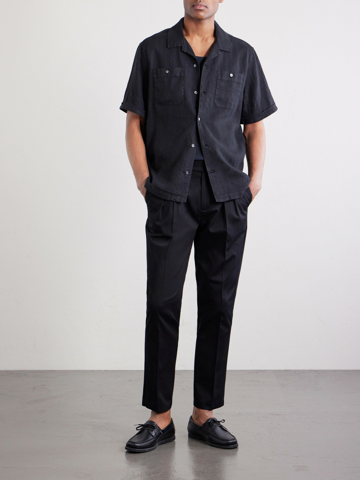 Mr P. - Steve Tapered Pleated Cotton Trousers - Black