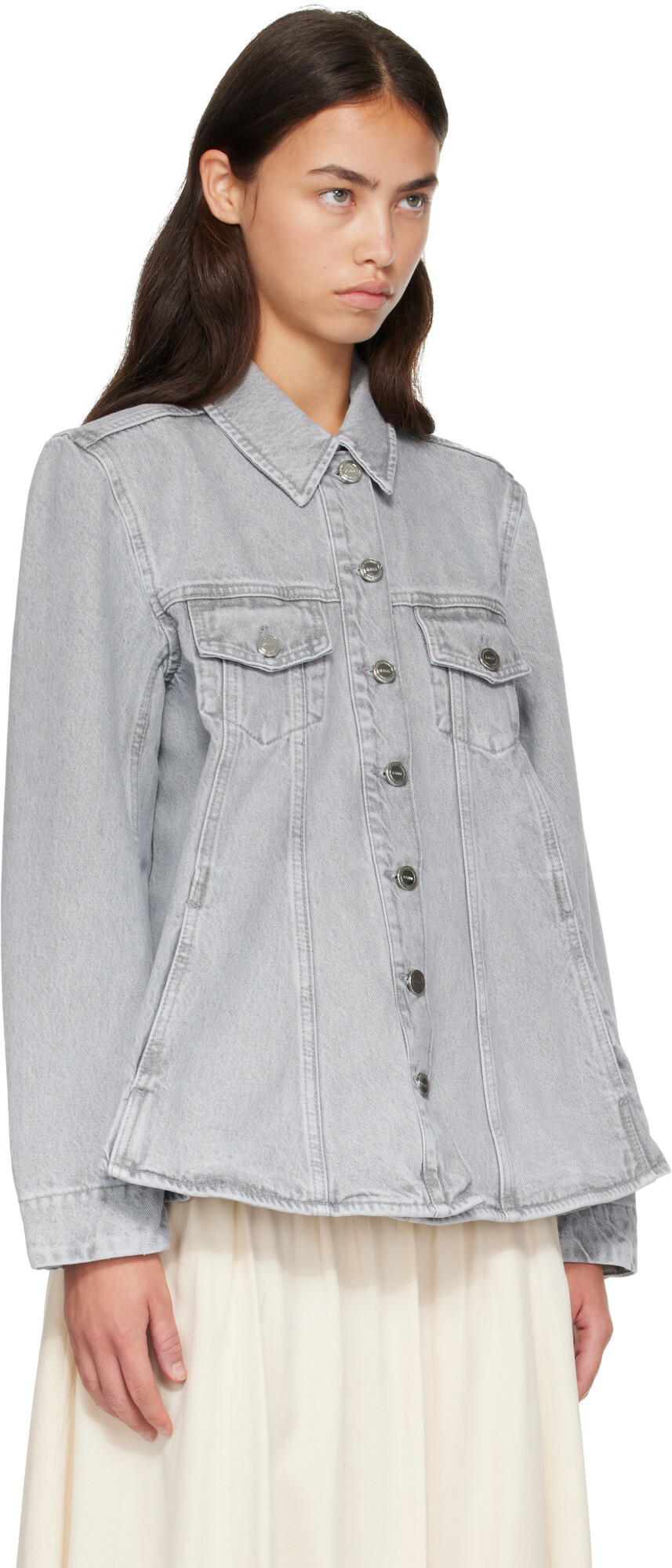 GANNI Gray Rigid Denim A-Line Overshirt