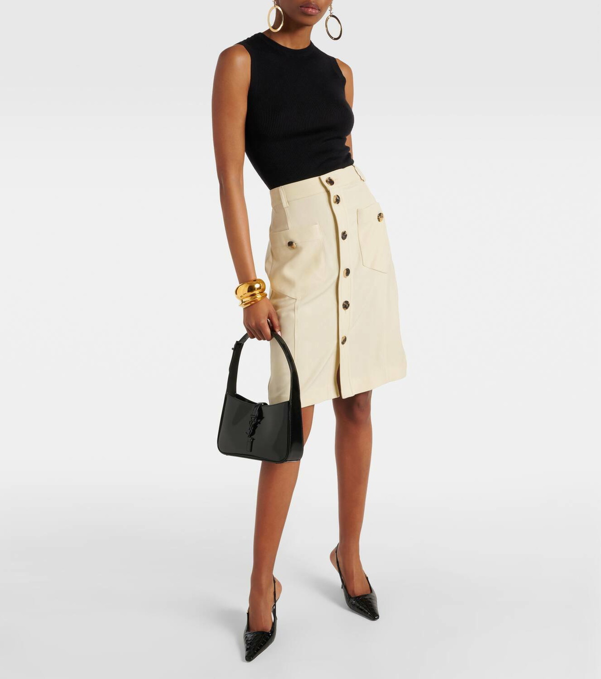 【関税＆送料込み】Saint Laurent Silk Midi Skirt SAINT LAURENT Tiered gathered silk-chiffon maxi skirt | NET