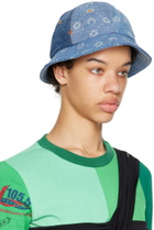 Marine Serre Blue Moonogram Denim Bucket Hat