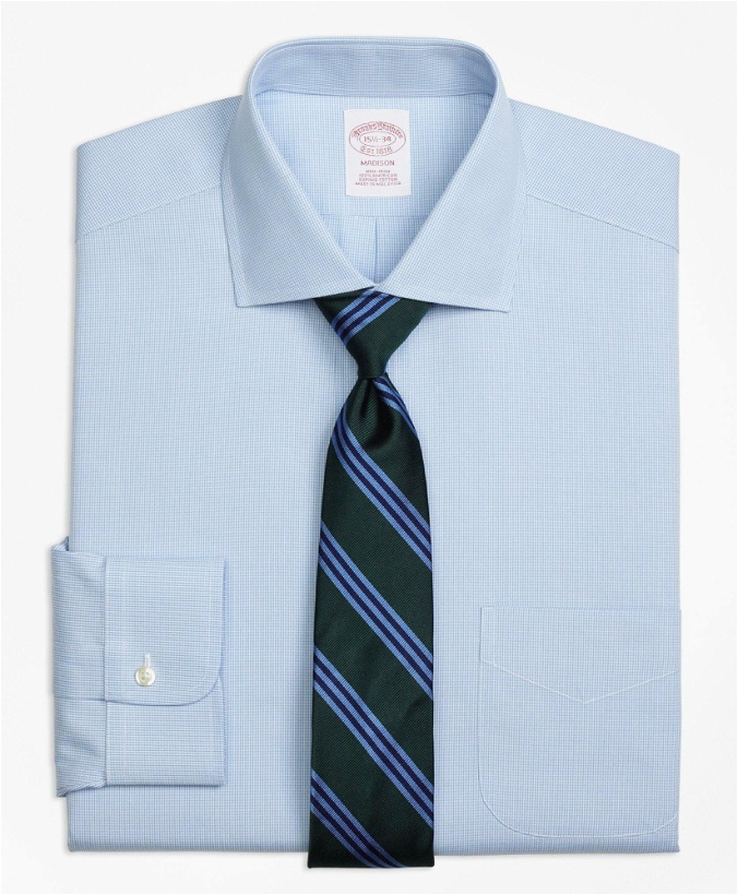 Photo: Brooks Brothers Men's Madison Relaxed-Fit Dress Shirt, Non-Iron Houndstooth | Light Blue