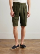 Richard James - Hepworth 2 Straight-Leg Pleated Linen Shorts - Green