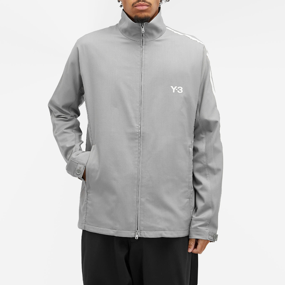 Y-3 Men's Refined Wool 3-Stripe Track Top in Grey Y-3