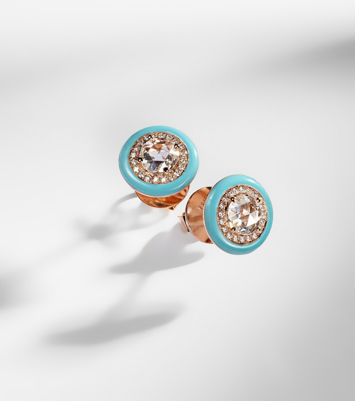Kamyen 18kt rose gold and enamel earrings with diamonds