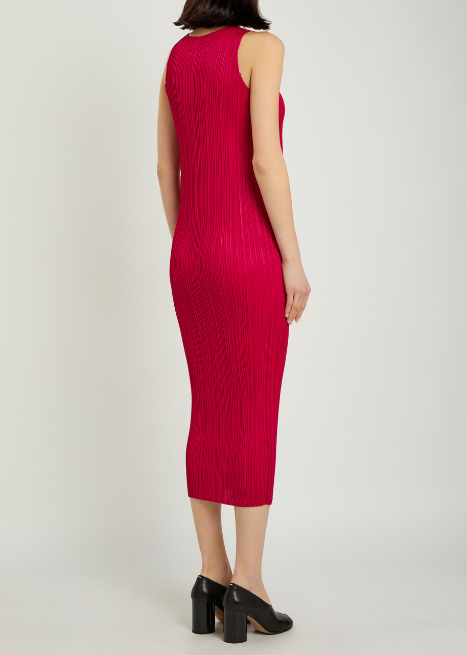 Pleats Please Issey Miyake Pleated Woven Midi Dress Red