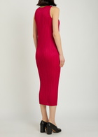 Pleats Please Issey Miyake Pleated Woven Midi Dress Red