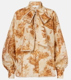 Zimmermann Indra printed tie-neck ramie blouse