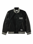 Wacko Maria - Logo-Embroidered Striped Wool-Blend and Leather Varsity Jacket - Black