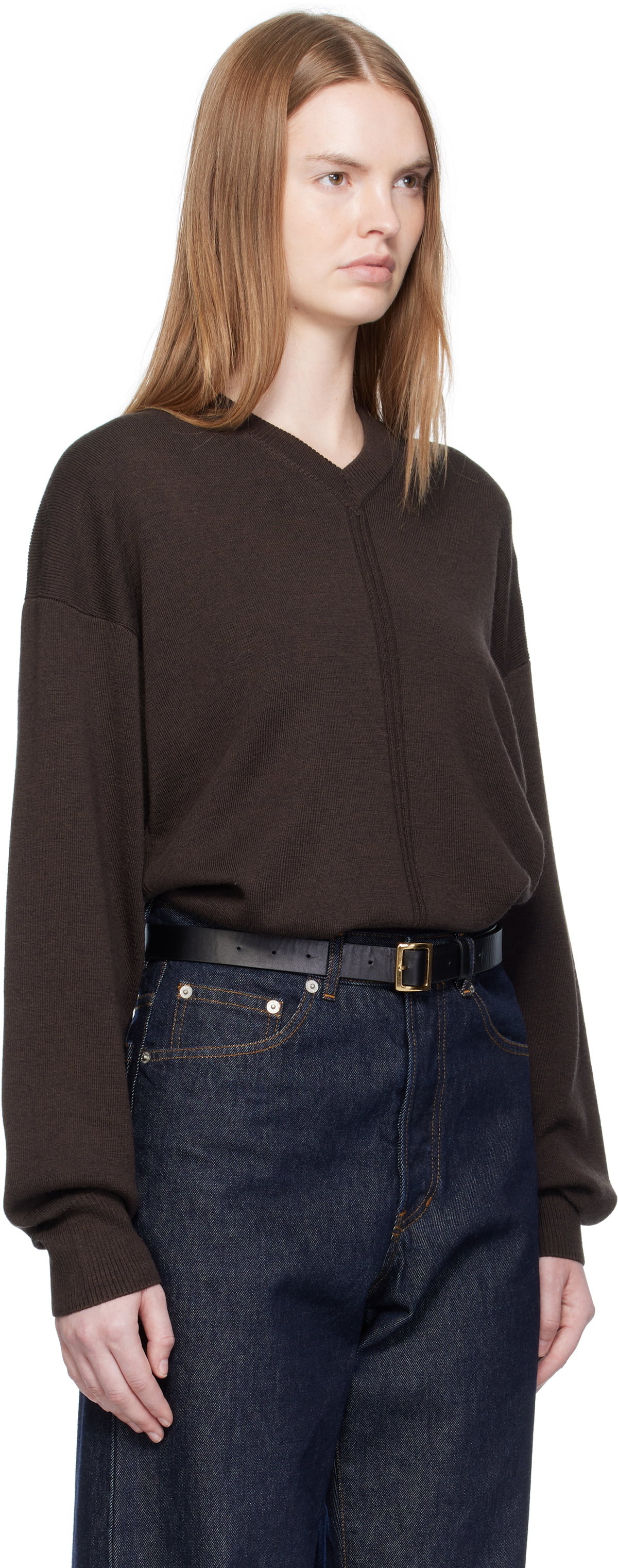 Pull Col V Karen Scott - Marron Avec Col Et Poignets En Imprimé Guépard, Taille M, Occasion Très Bon état