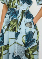 Erdem Printed Cotton-poplin Midi Skirt Blue