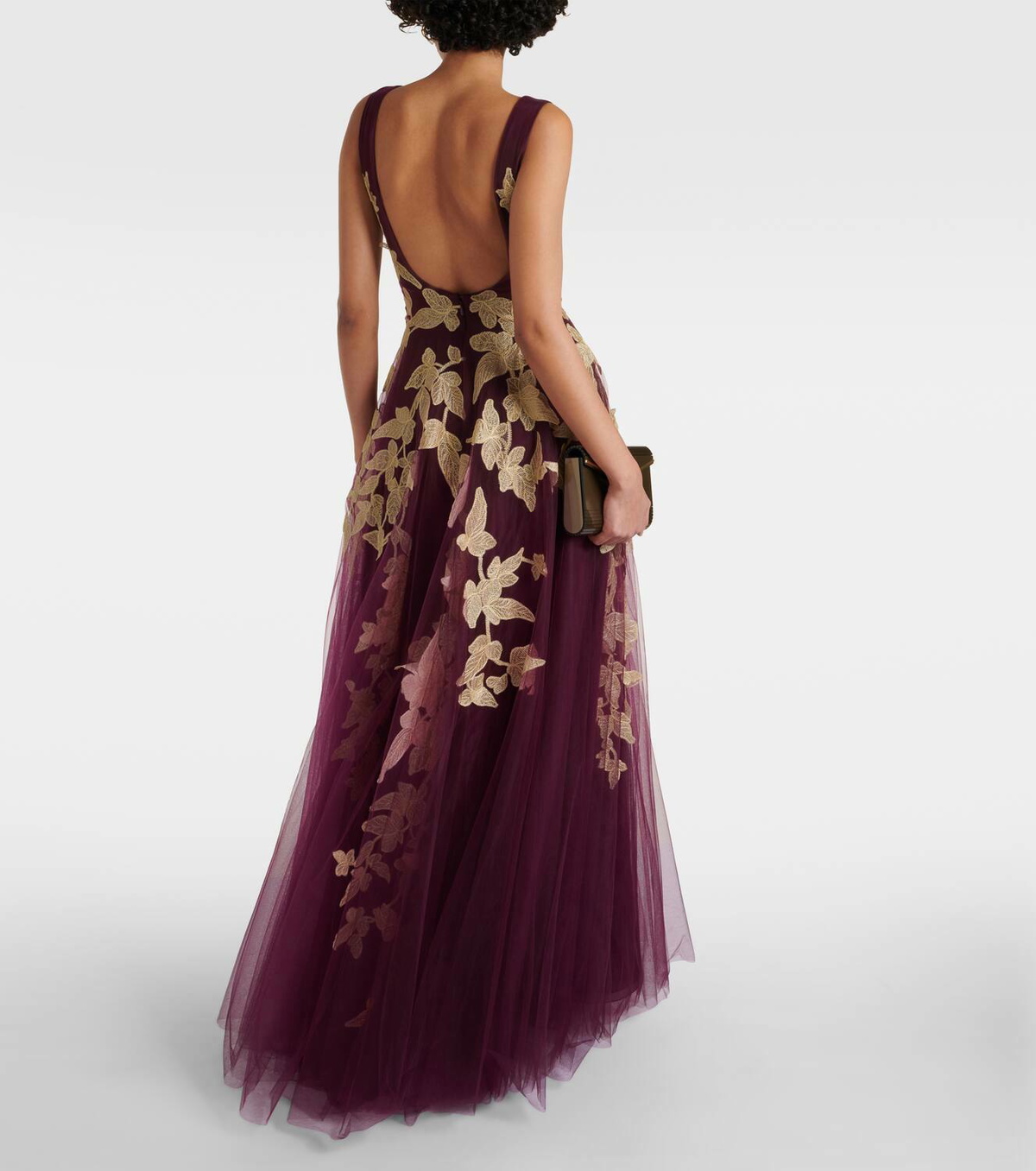 Costarellos Floral appliqué tulle gown