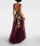 Costarellos Floral appliqué tulle gown