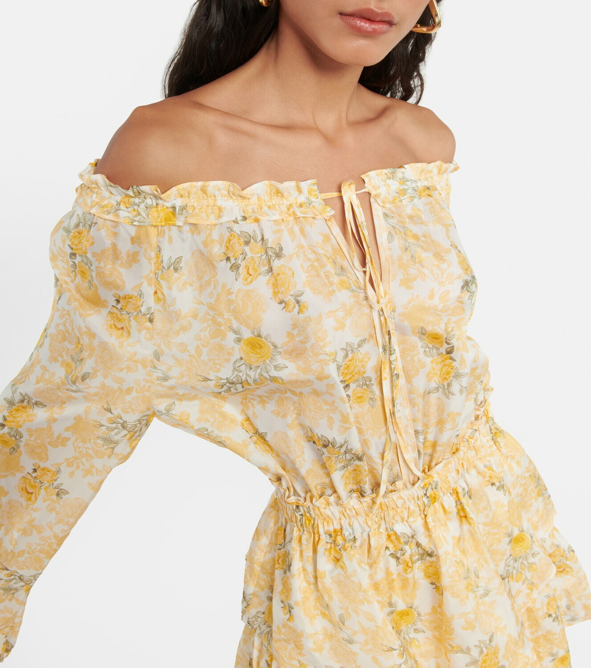 LoveShackFancy Popover off-shoulder floral silk minidress