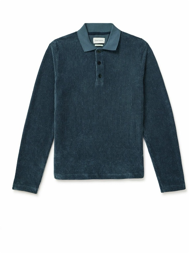 Photo: Oliver Spencer - Corringway Jersey-Trimmed Cotton-Corduroy Polo Shirt - Blue