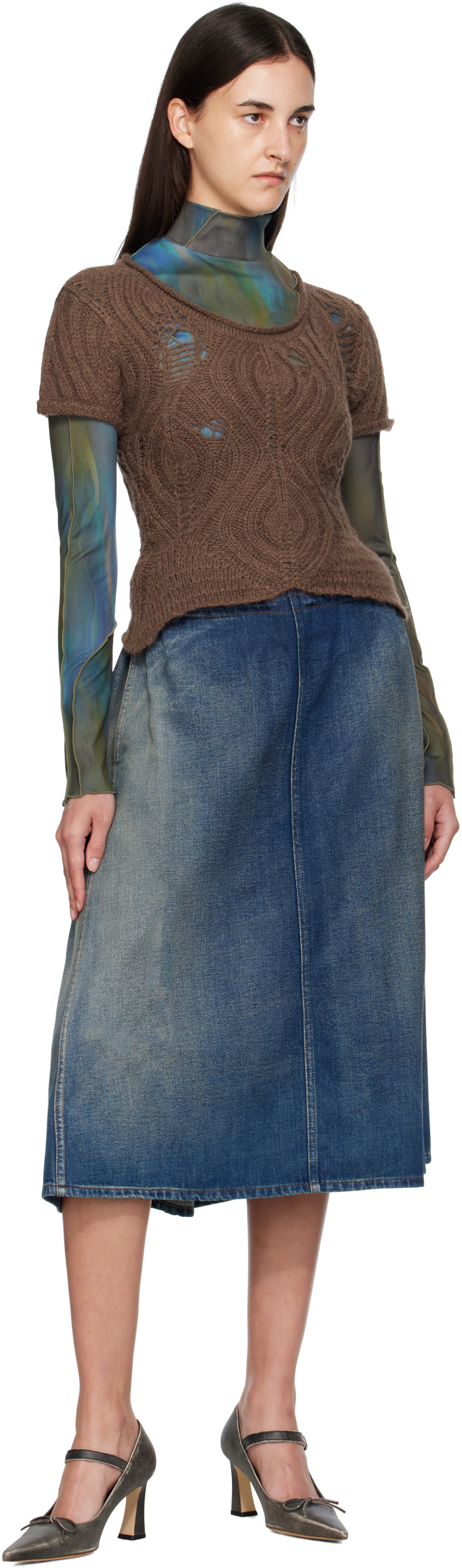 Andersson Bell Brown & Green Cap Sleeve Sweater Layered T-shirt