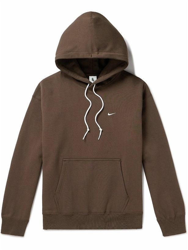 Photo: Nike - Solo Swoosh Logo-Embroidered Cotton-Blend Jersey Hoodie - Brown