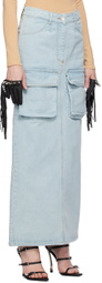 Lado Bokuchava Blue Cargo Denim Maxi Skirt
