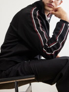 SAINT LAURENT - Logo-Detailed Striped Stretch-Jersey Zip-Up Sweatshirt - Black
