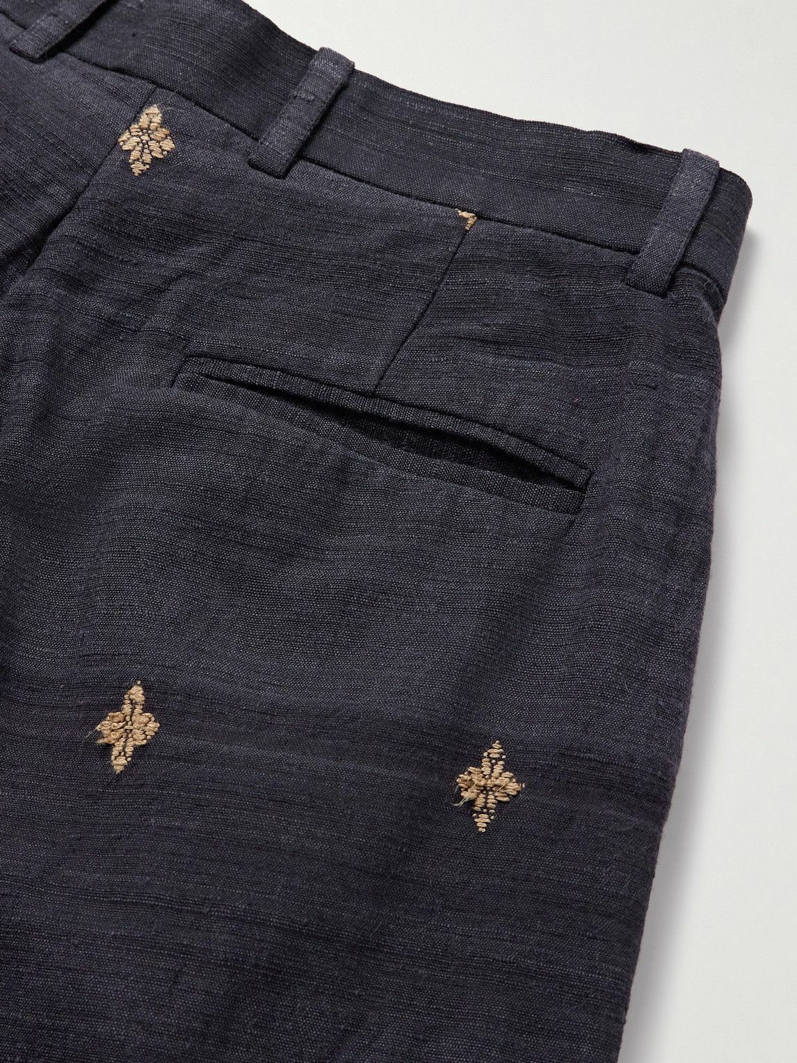 Kartik Research - Straight-Leg Pleated Embroidered Silk Trousers - Gray