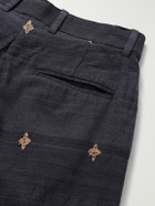 Kartik Research - Straight-Leg Pleated Embroidered Silk Trousers - Gray