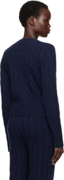 Sporty & Rich Navy 'SRC' Cableknit Cashmere Cardigan