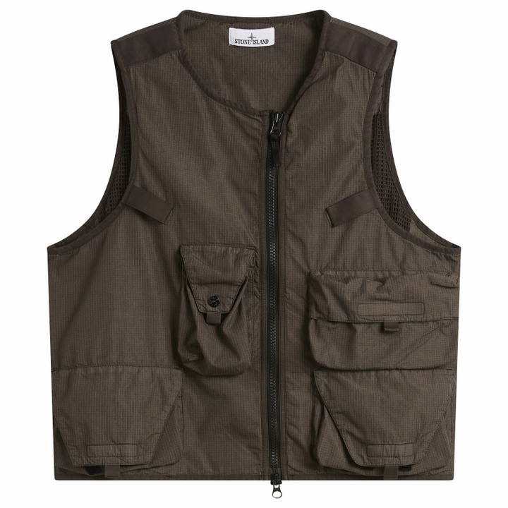 Photo: Stone Island Men's Cotton Nylon Micro Ripstop Utility Vest in Charcoal