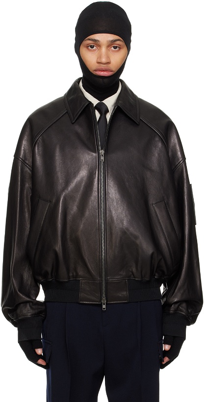 Photo: Juun.J Black Spread Collar Leather Jacket