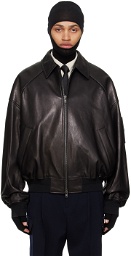 Juun.J Black Spread Collar Leather Jacket