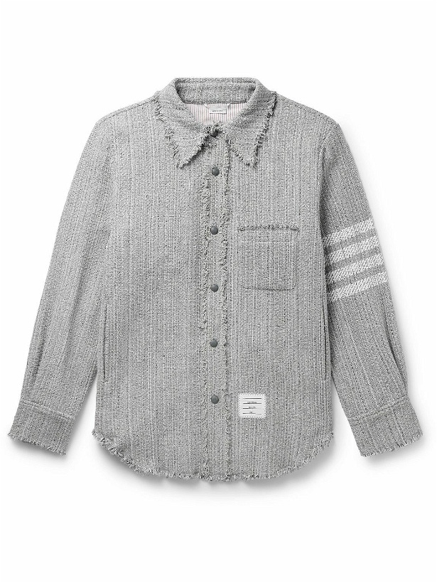 Photo: Thom Browne - Frayed Striped Cotton-Blend Tweed Overshirt - Gray
