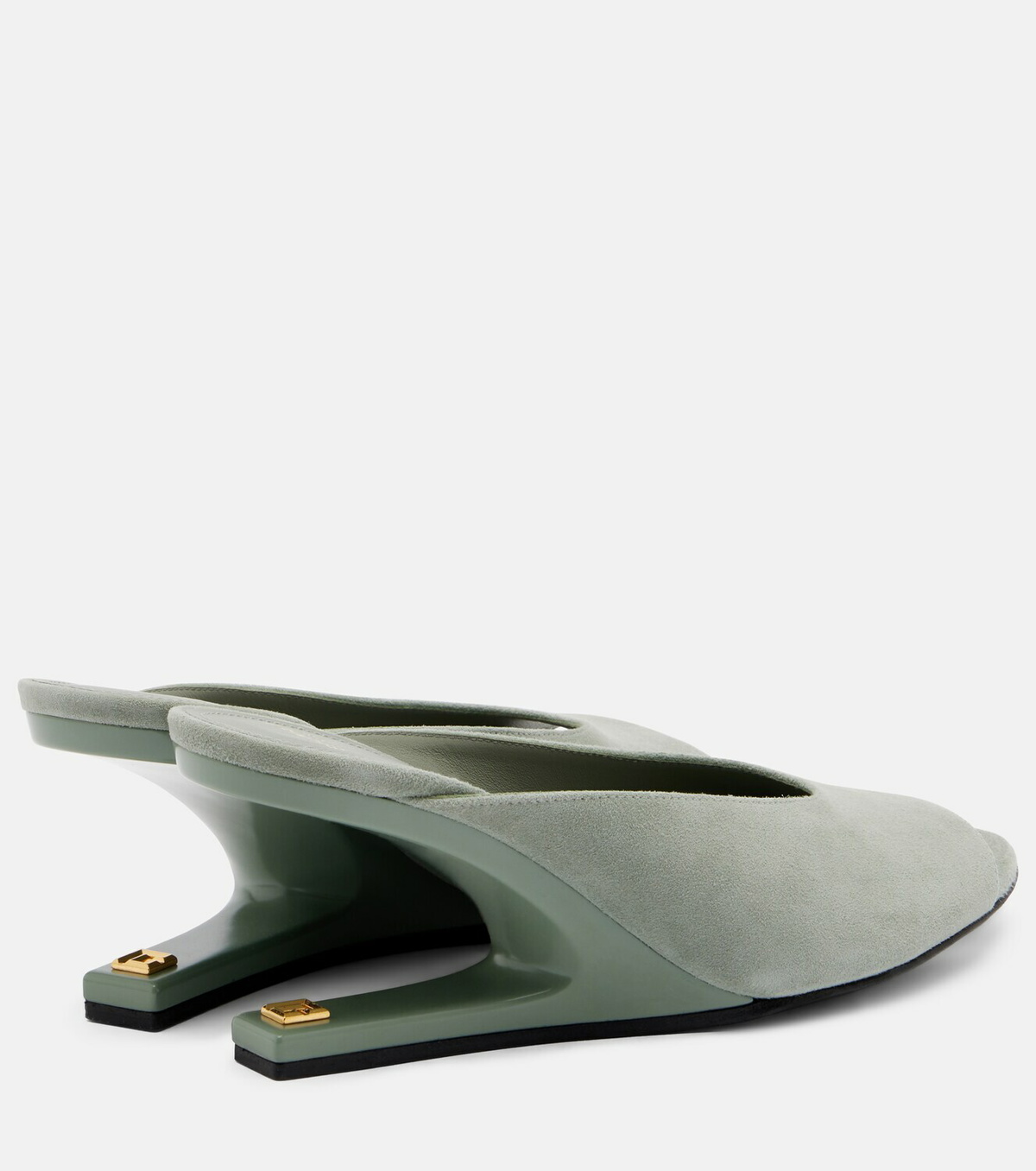 Balmain Suede cutout wedge mules