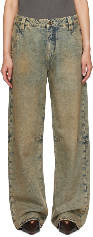 Photo: GUESS USA Blue Flannel Lined Relaxed Jeans