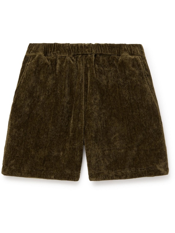 Photo: REMI RELIEF - Reversible Linen and Velour Drawstring Shorts - Green