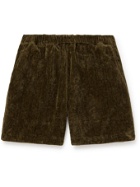 REMI RELIEF - Reversible Linen and Velour Drawstring Shorts - Green