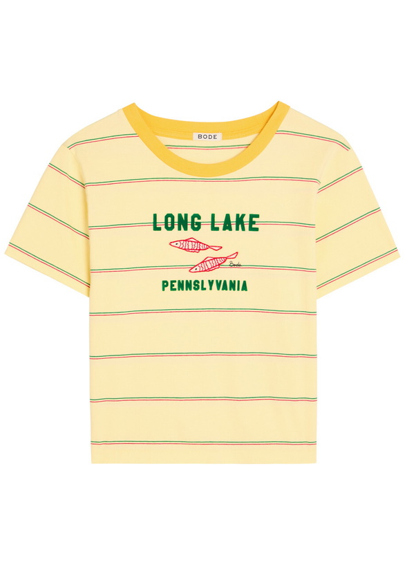 Photo: Bode Summertime Striped Cotton T-shirt Yellow