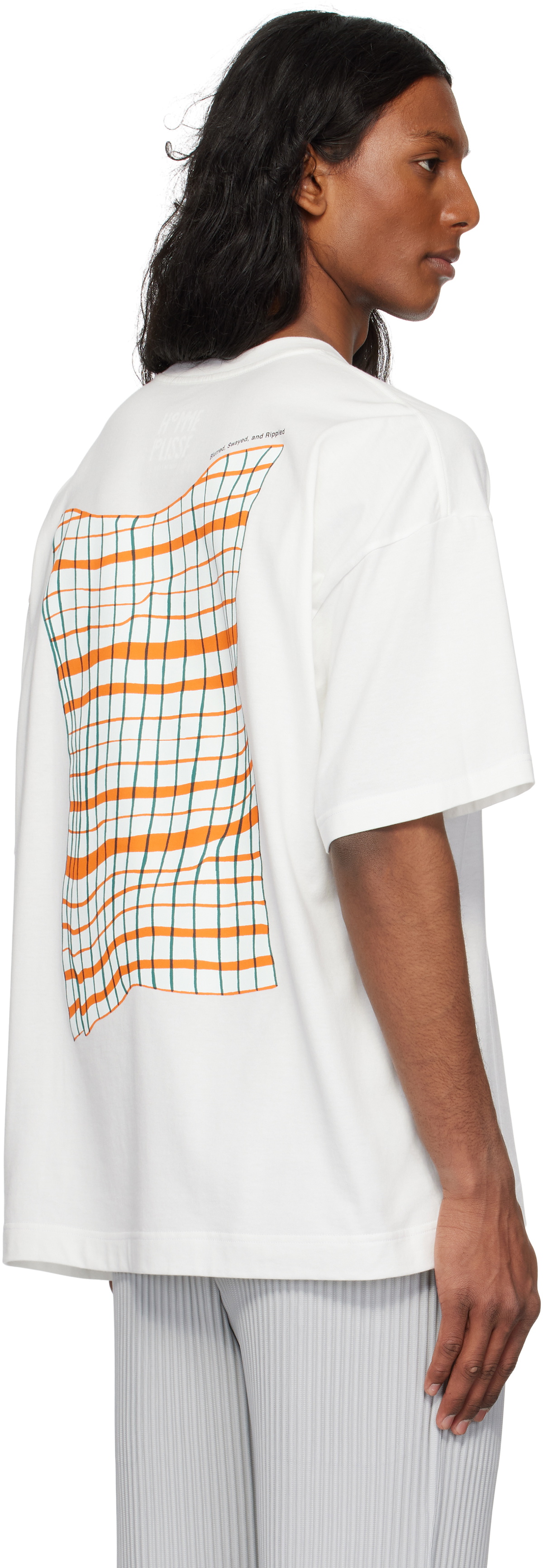 HOMME PLISSÉ ISSEY MIYAKE White Windswept Plaid T-shirt Homme