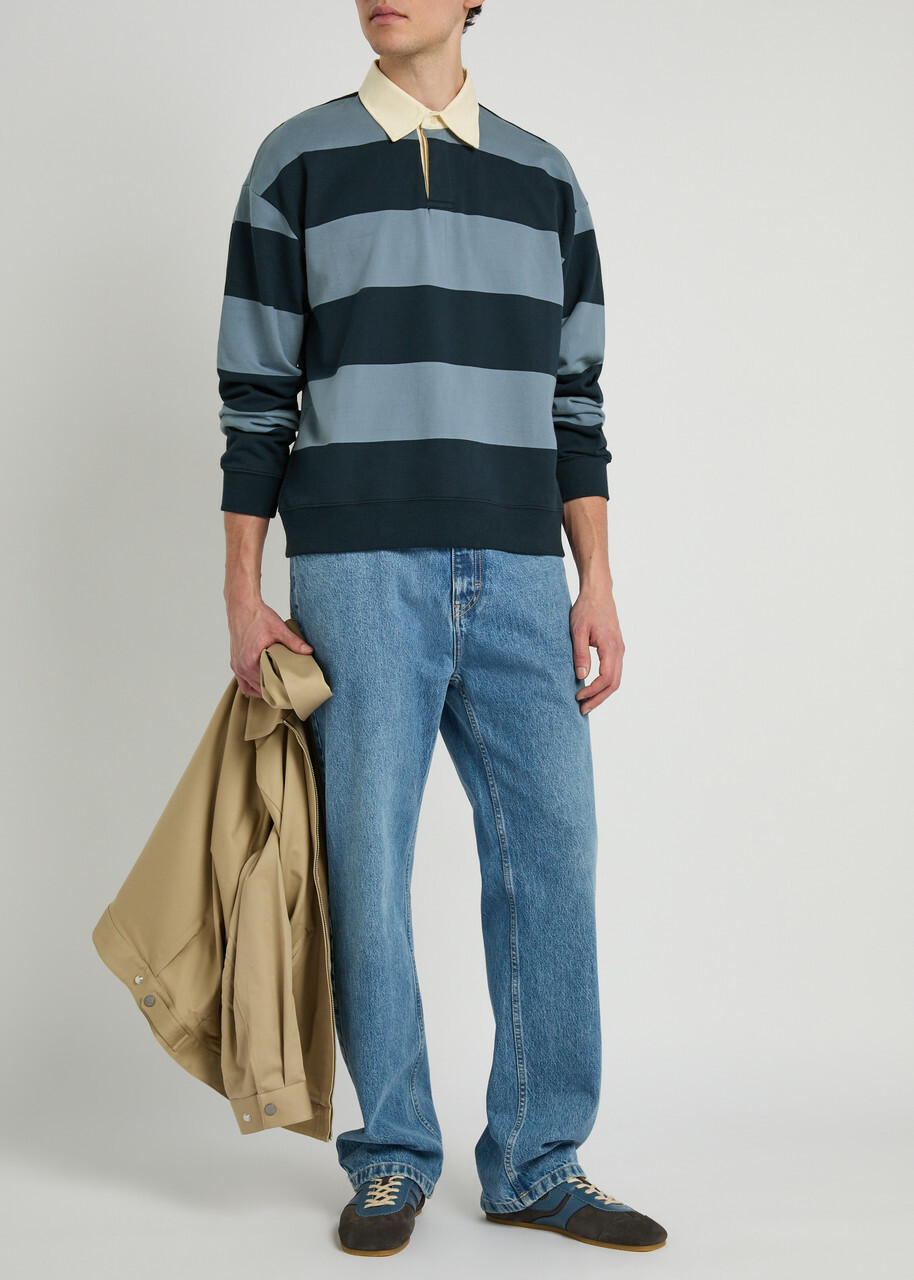 NN07 David Striped Cotton Polo Sweatshirt Navy