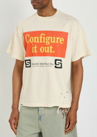 Satoshi Nakamoto Configure Distressed Printed Cotton T-shirt White