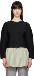 AMOMENTO Black Rounded Zip-Up Cardigan