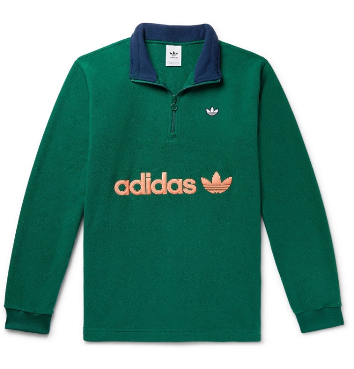 Photo: adidas Originals - Samstag Colour-Block Logo-Appliquéd Fleece Half-Zip Sweatshirt - Green